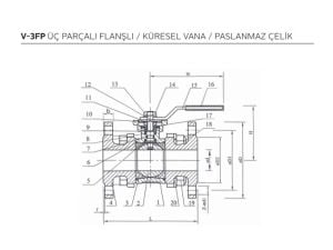 Ayvaz Küresel Vana Üç Parçalı Paslanmaz Flanşlı (AISI304) DN25