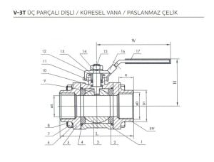 Ayvaz Küresel Vana Üç Parçalı Paslanmaz Dişli (AISI304) 2''