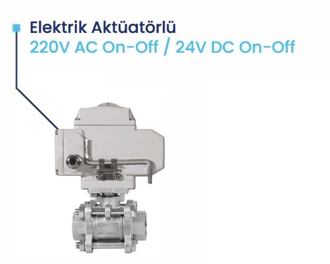 DN80 3'' PASLANMAZ 3 PARÇALI ELEKTİRİK AKTÜATÖRLÜ KÜRESEL VANA